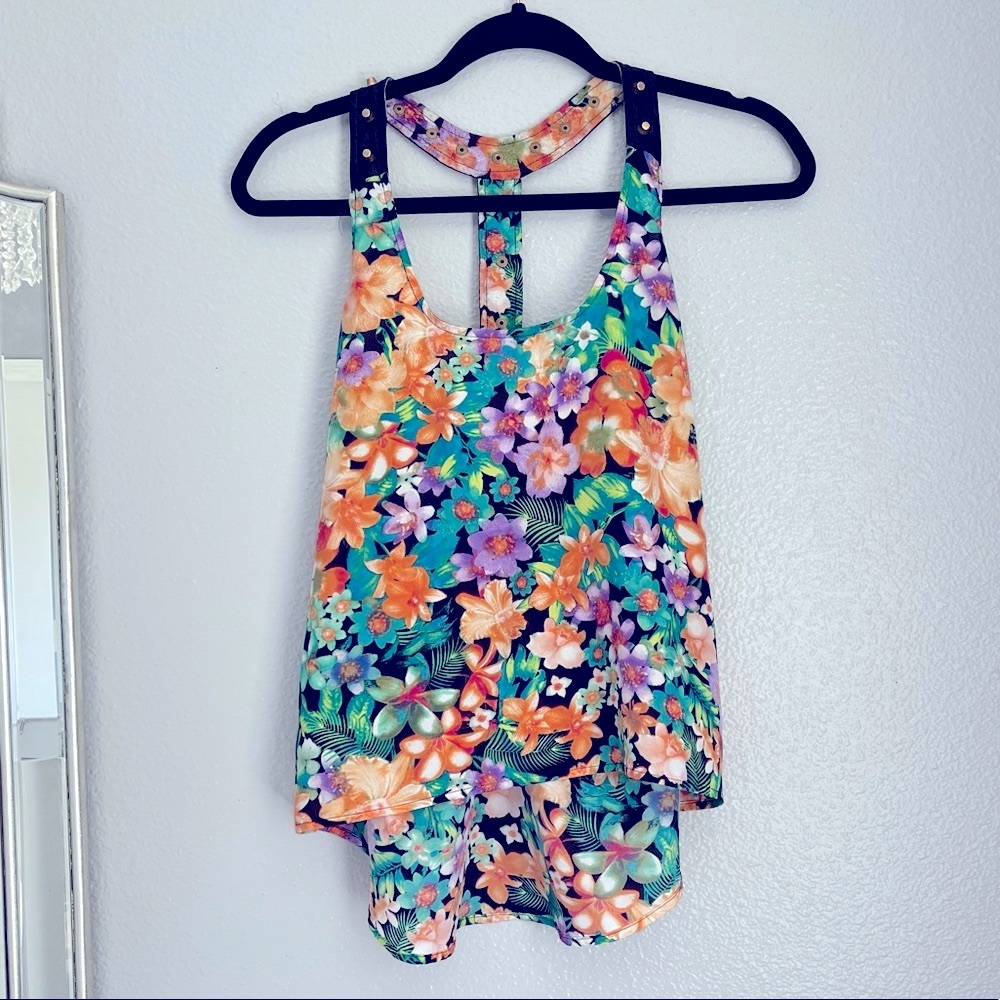 MATERIAL GIRL floral summer tank top open back M - Picture 2 of 8